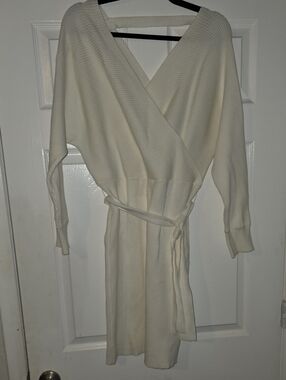 Akira Cream Wrap Knit Dress with Tie Waist